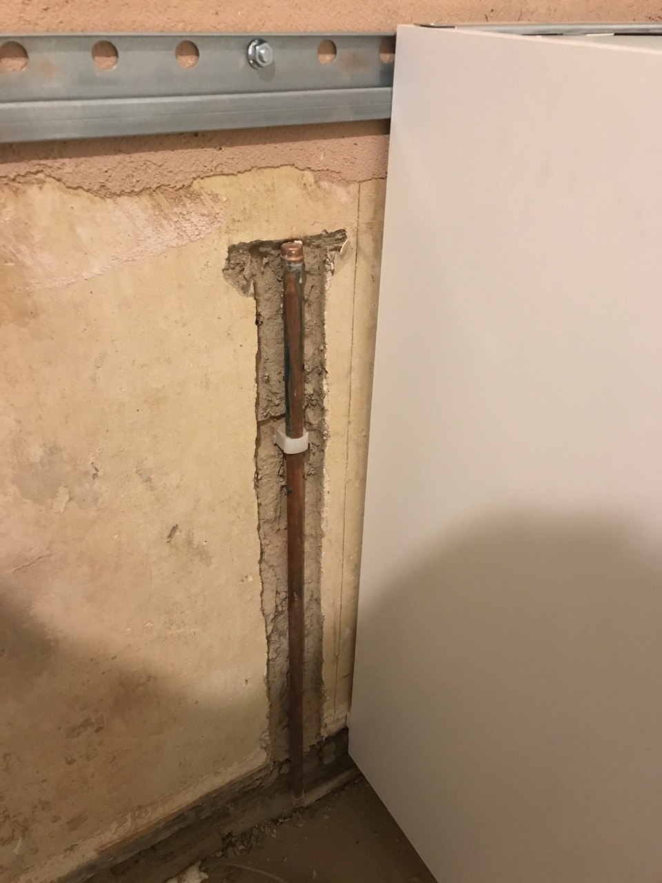 Gas pipe chased into wall